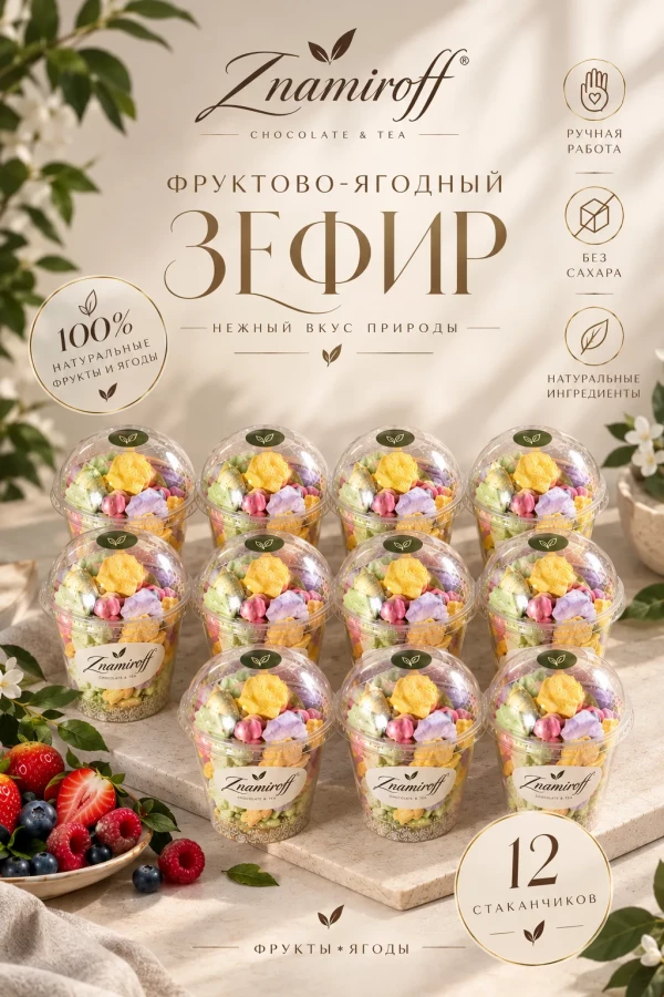 №1 Зефир в стаканчиках без сахара(коробка 12шт по 100гр) в Камышине